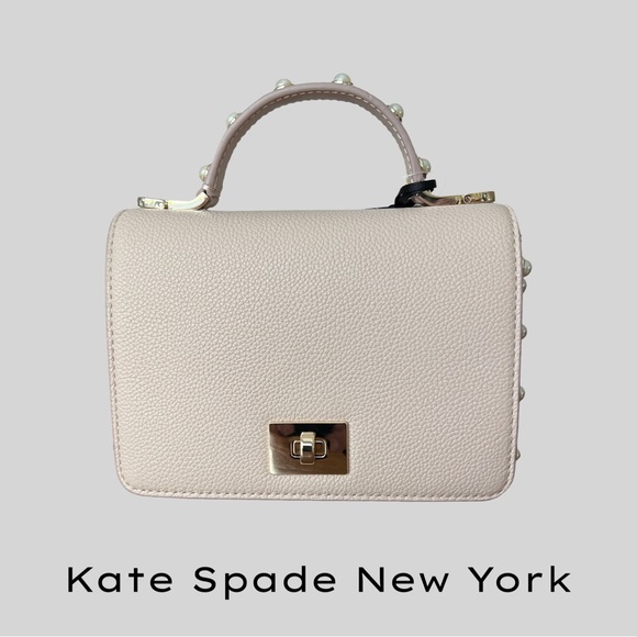 KATE SPADE NEW YORK MAISIE SERRANO PEARL CONVERTIBLE CROSSBODY BAG IN WARM BEIGE - Picture 1 of 7